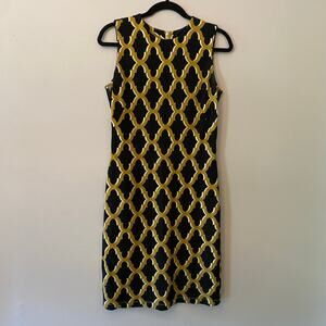 J. McLaughlin Catalina Cloth Black Yellow Preppy Knee Length Dress Women's Small